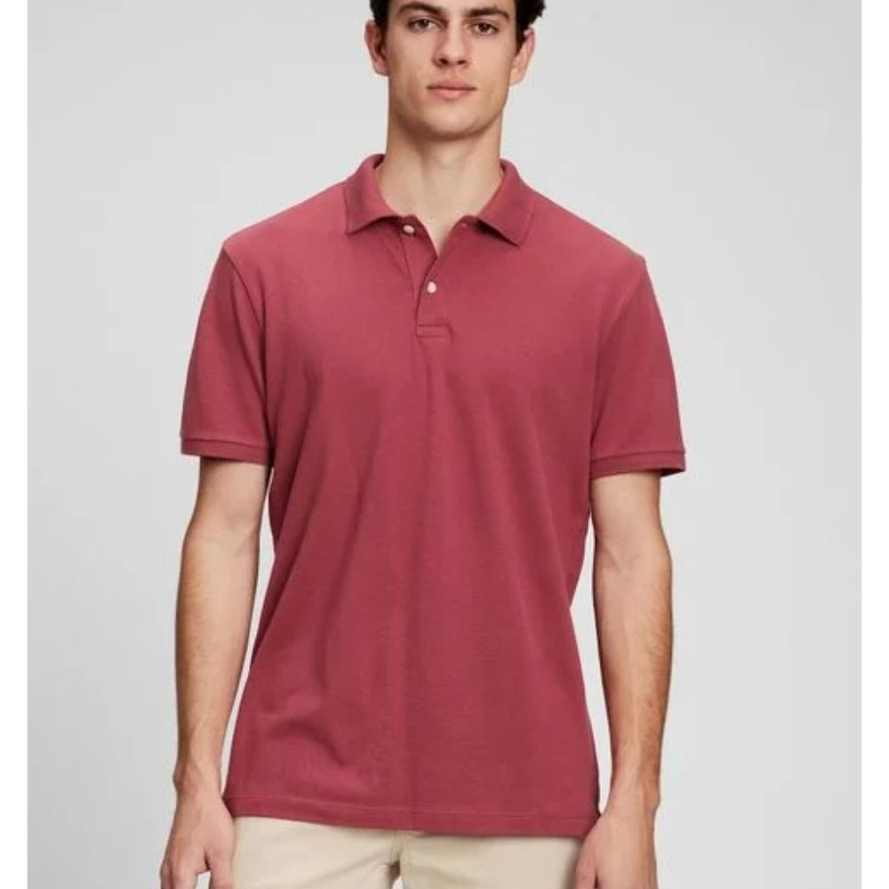COPY - GAP red stretch pique polo shirt XXL TTG waffle knit